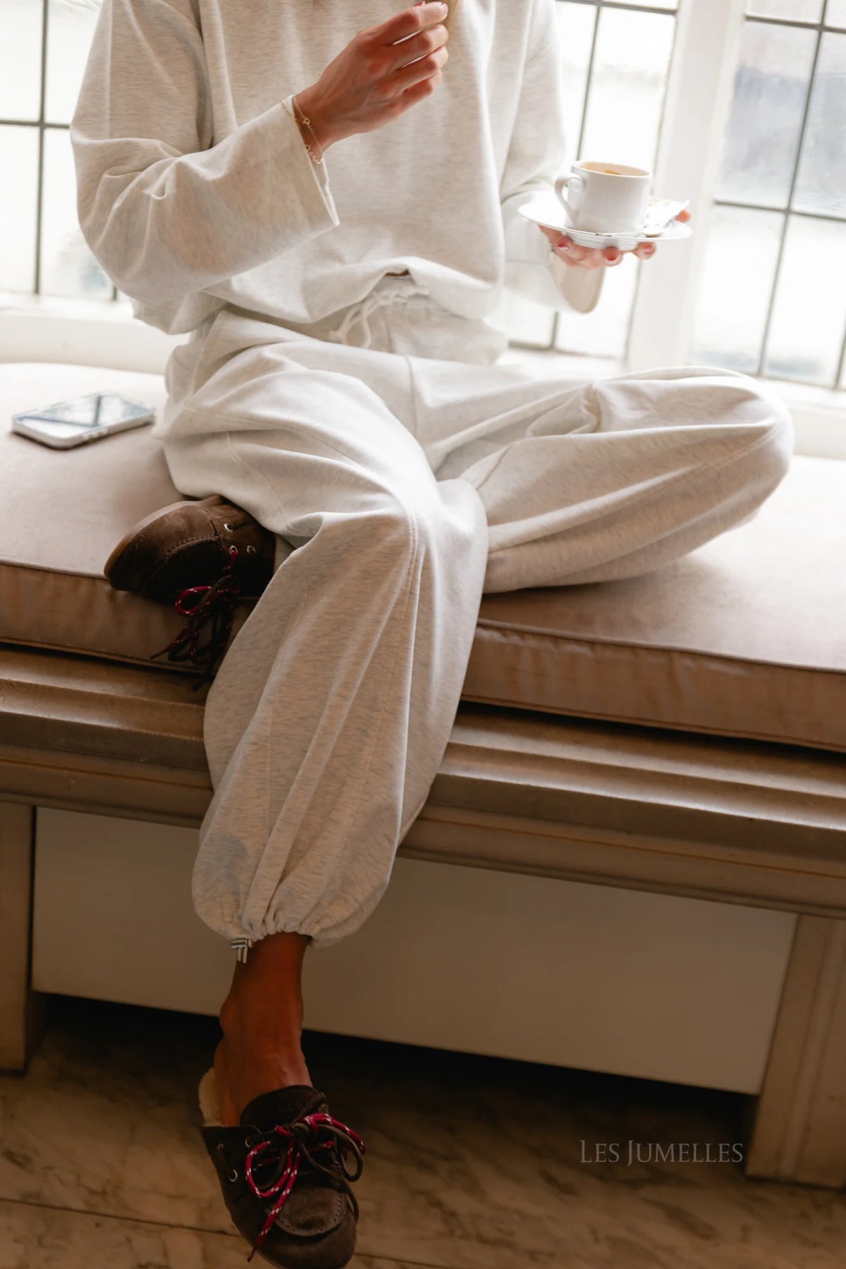 EVERLY LACE TRIMMED SWEATPANTS LIGHT GREY MELANGE