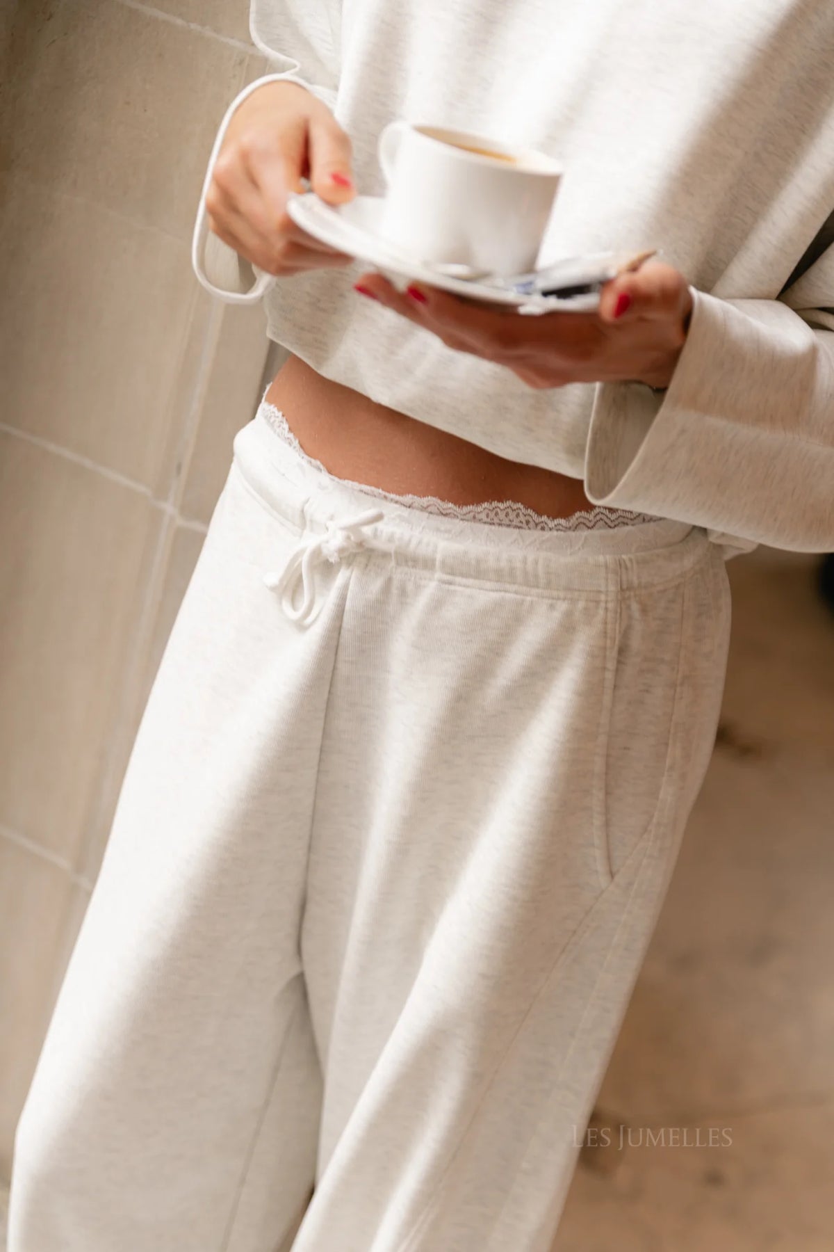 EVERLY LACE TRIMMED SWEATER LIGHT GREY MELANGE