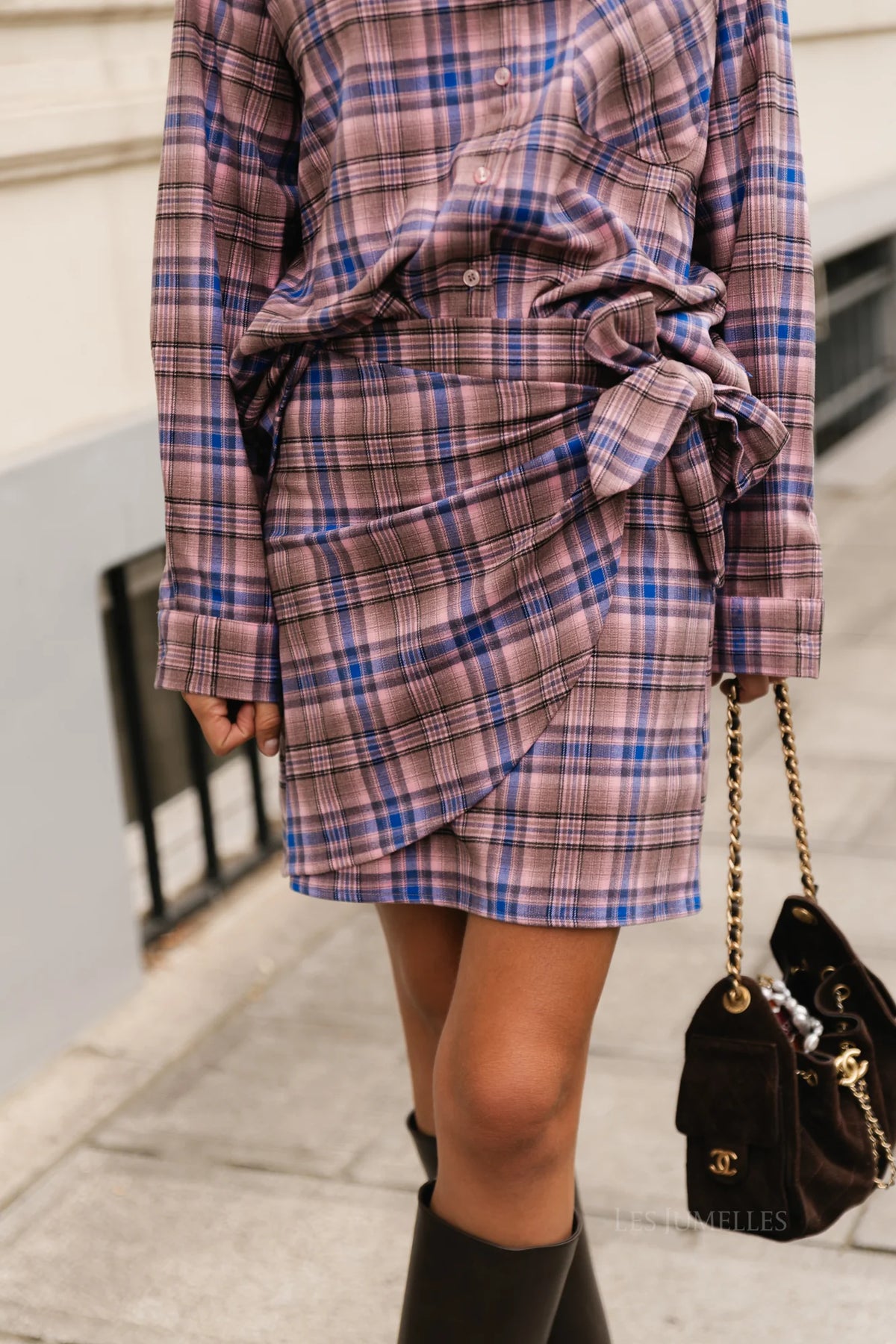 HALLIE CHECK MINI SKIRT ROYAL BLUE/PINK