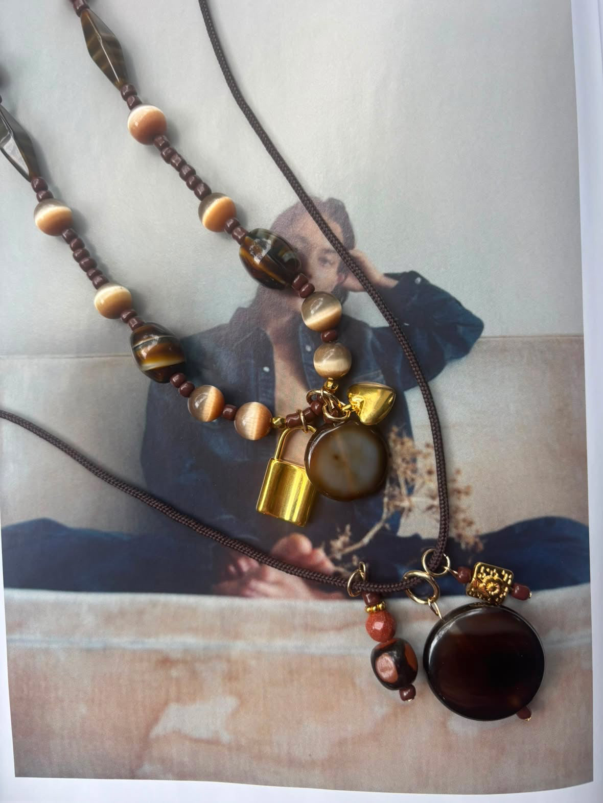 HT lange ketting met koord (bruin)