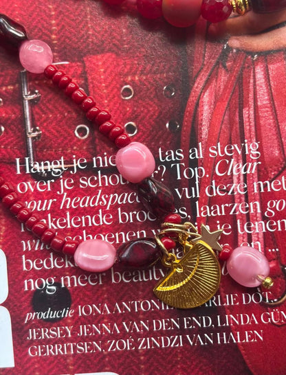 HT ketting - rood-roze kralen