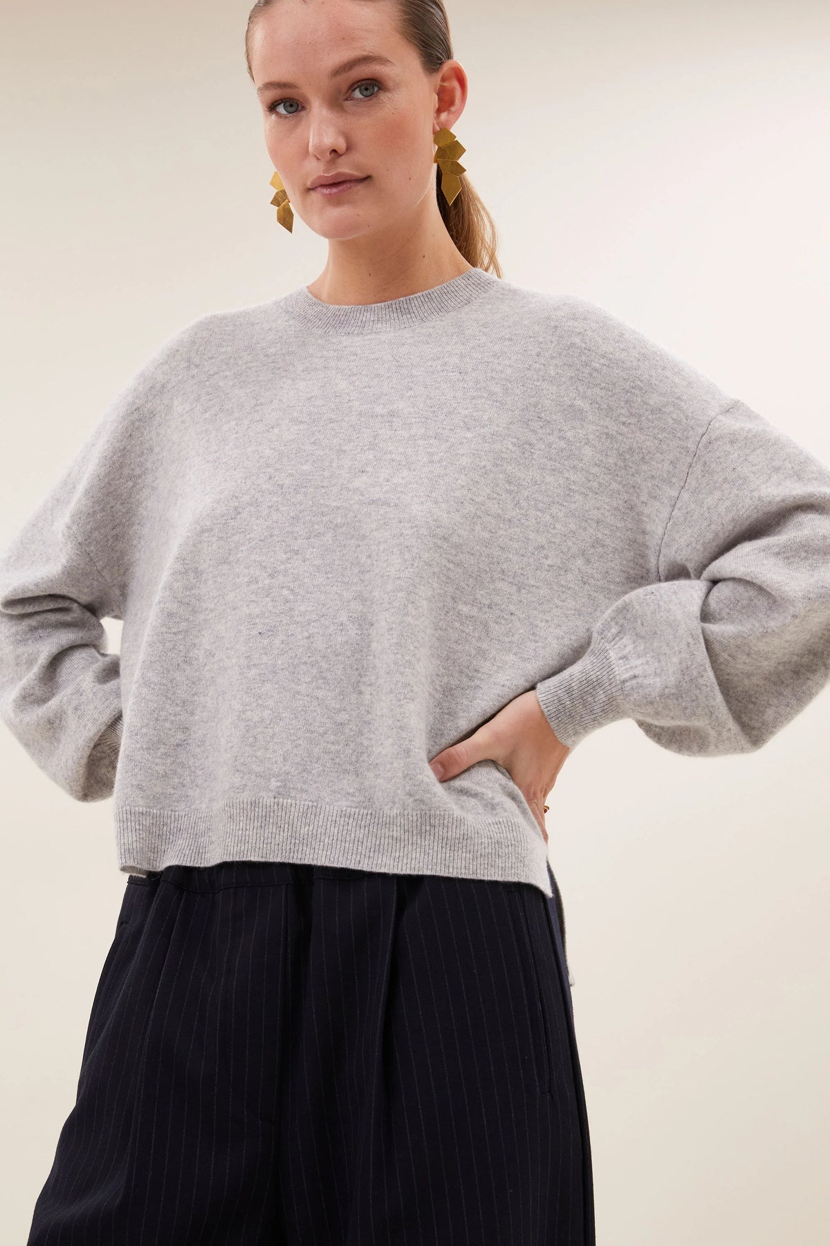 sammie round neck pullover | grey melee