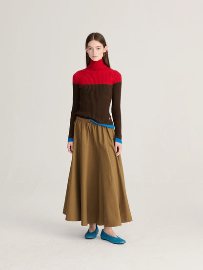 Color block cotton turtleneck jumper