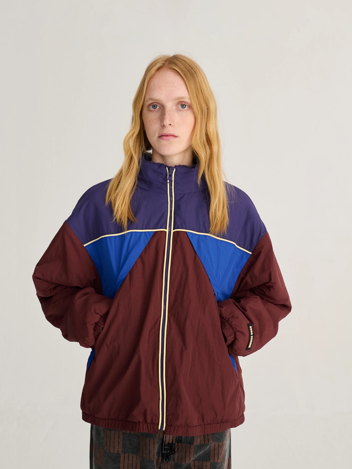 Color block nylon sherpa puffer