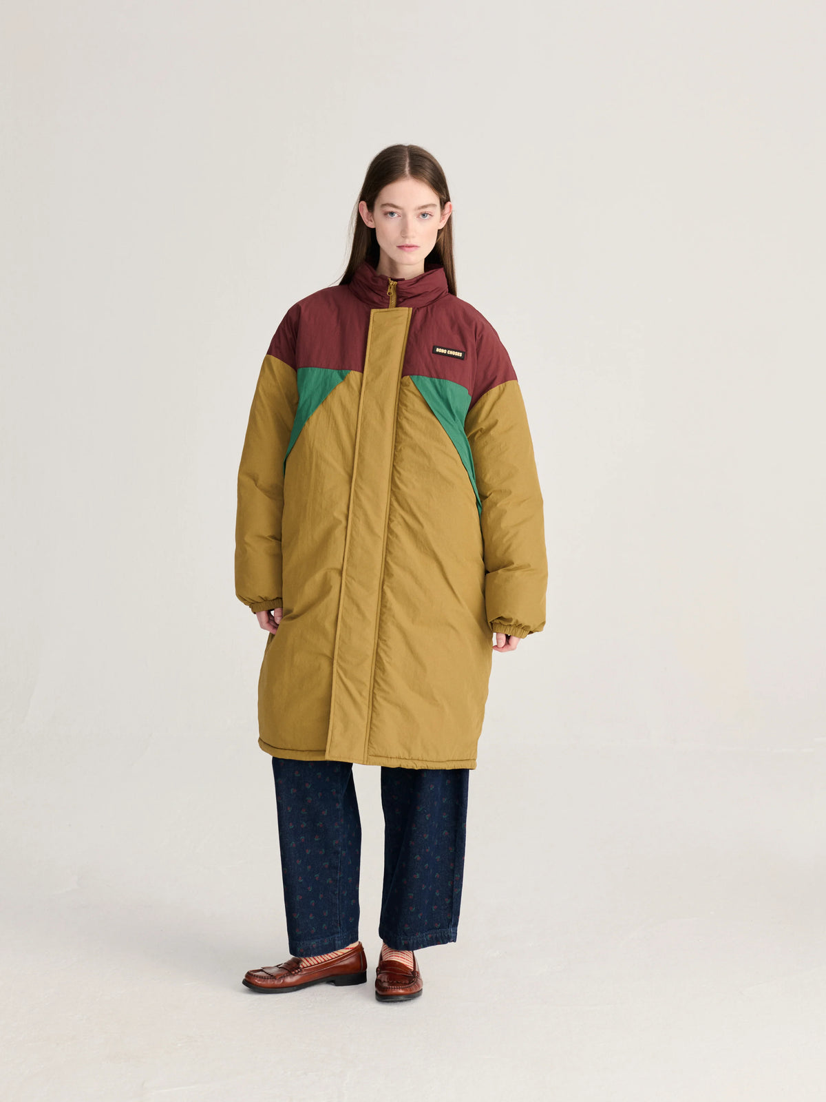 Oversize long color block puffer