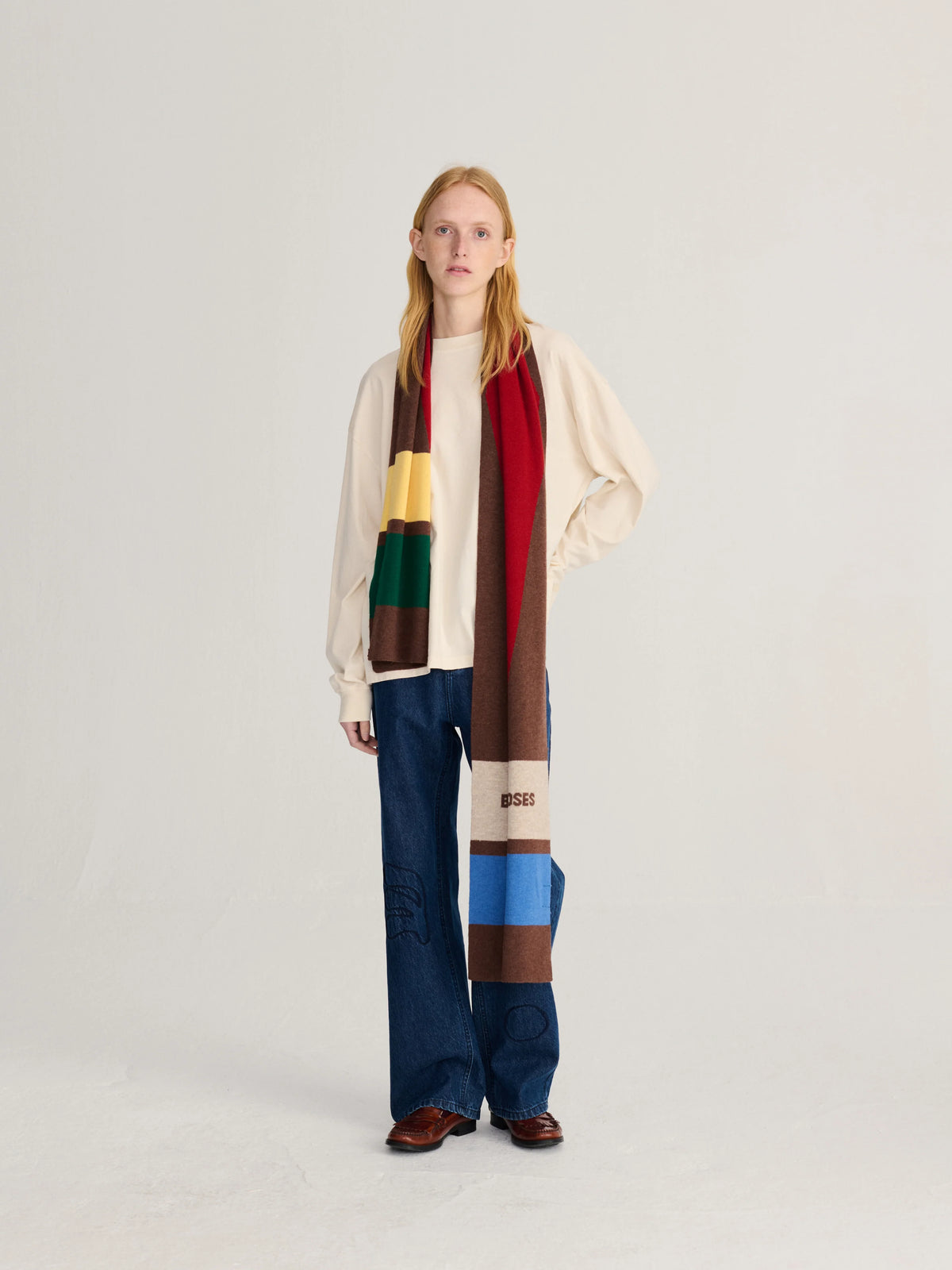 Merino wool long knitted scarf