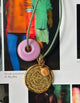 HT ketting lang met koord (turquoise met roze en goud)