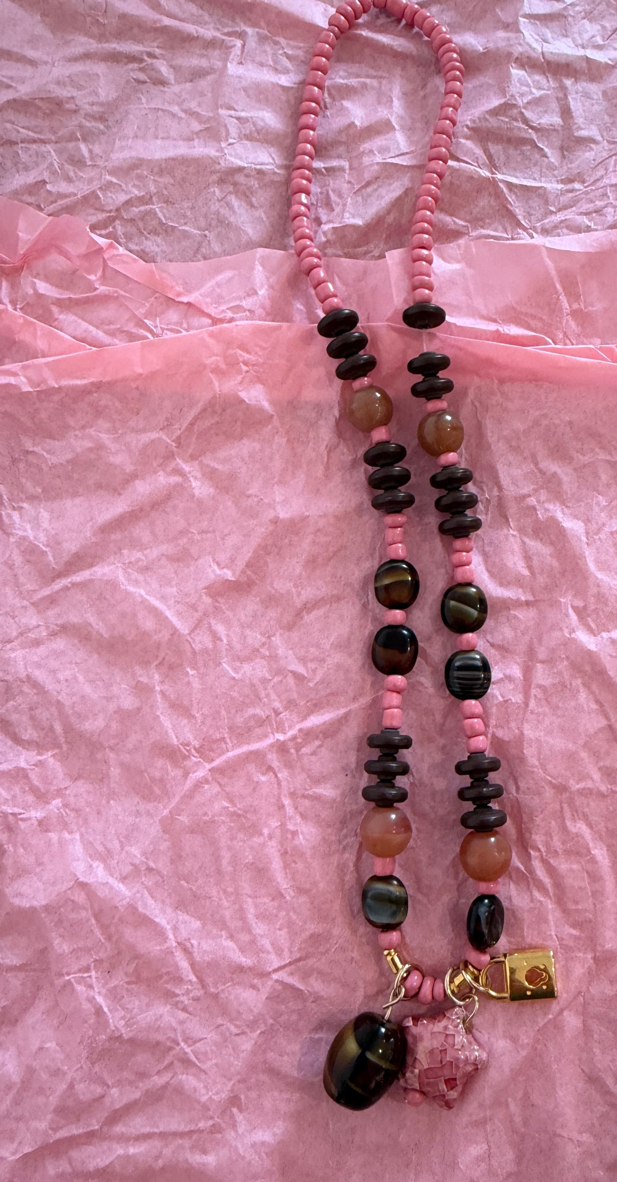 HT ketting - rood-roze kralen