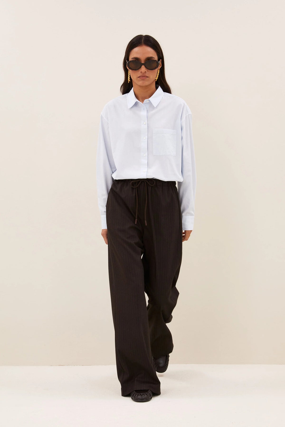 pelle pinstripe pants | brown pinstripe