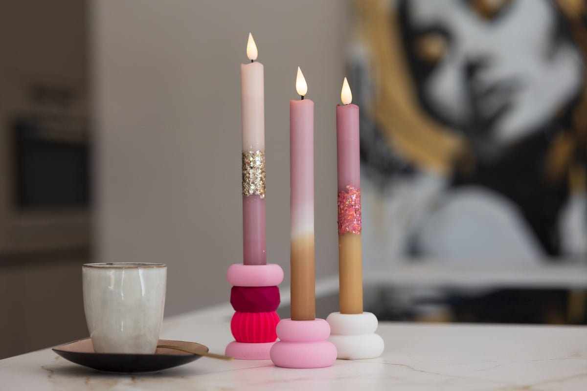 Kaarsenhouder (licht roze- donker roze- licht bruin)