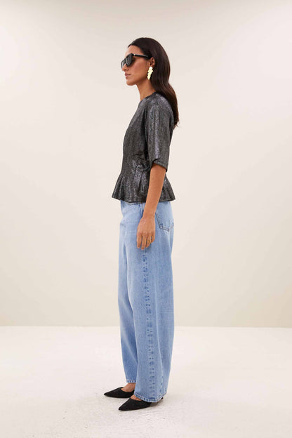 diva metallic top | metallic silver