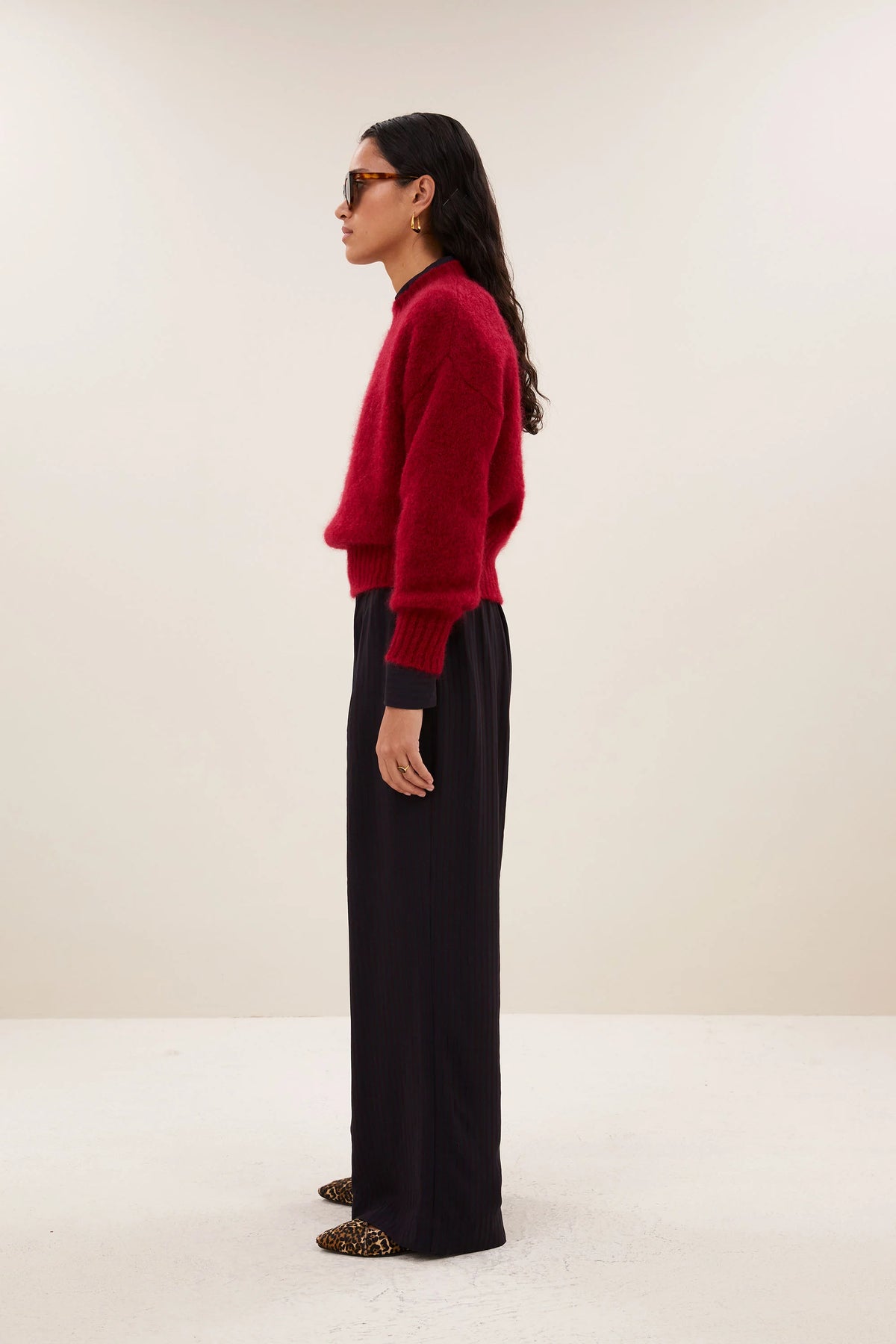 benji wide stripe pants | wine stripe